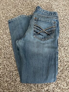 Ariat Men's Straight Blue Denim Jeans with Contrast Pocket Stitching